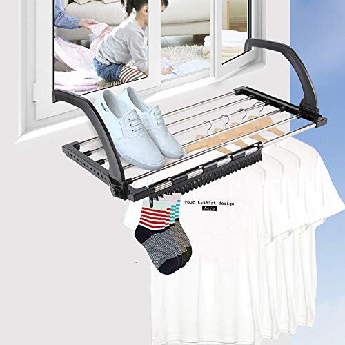 Tendedero plegable de acero inoxidable para colgar sobre radiador, ventana, baño para secar ropa húmeda (59 x 32 cm)