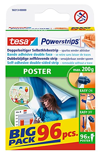 Tesa Powerstrips - Pack de cintas adhesivas de doble cara (96 tiras), blanco