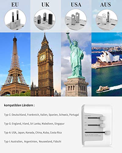 TESSAN Adaptador Enchufe de Viaje Universal, Internacional Adaptador Enchufes con 4 USB, Cargador Universal para EU, Reino Unido, Americano, Canadá, Australia y Otros países