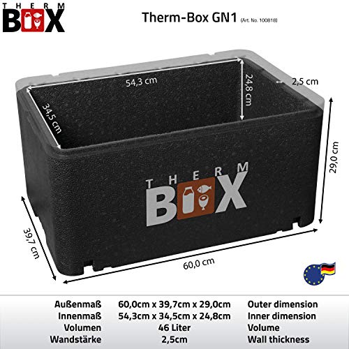 THERM-BOX Caja térmica contenedor grande GN 1/1 caja aislada de 46 litros caja térmica caja caliente caja fría caja de espuma de poliestireno en el interior: 54x34,5x24cm reutilizable