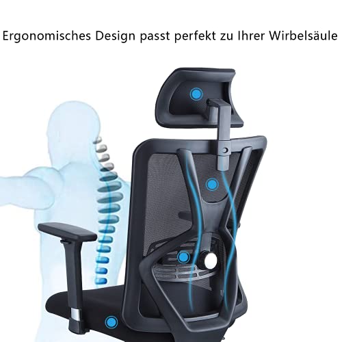 Ticova Silla de oficina ergonómica con respaldo alto, silla de escritorio ergonómica con soporte lumbar ajustable y reposabrazos de metal 3D, balanceo de 130°, malla mecedora