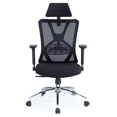 Ticova Silla de oficina ergonómica con respaldo alto, silla de escritorio ergonómica con soporte lumbar ajustable y reposabrazos de metal 3D, balanceo de 130°, malla mecedora