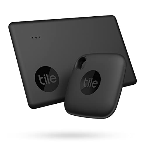 Tile Starter Pack (2022) Set, buscador de objetos Bluetooth, pack de 2 (1 Mate, 1 Slim), compatible con Alexa, Google Smart Home, iOS y Android, Busca llaves, carteras, mandos a distancia y más, Negro
