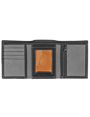 Timberland PRO Men's Canvas Leather RFID Trifold Wallet with Zippered Pocket, Charcoal, One Size