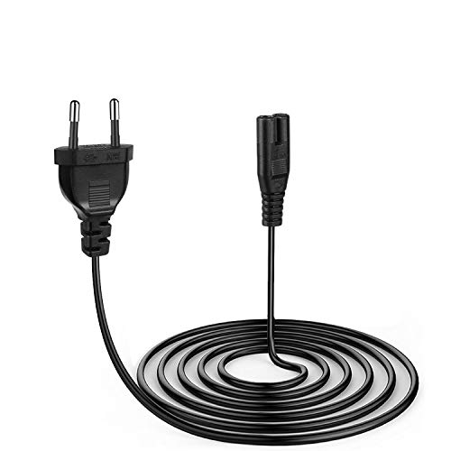 TNP Power Cable European 2 Pole Euro Plug (Type C) to IEC C7 Figure 8 Cord (2M) (Black) Connector Power Supply Cable Wire Socket Jack Compatible w/Apple TV, PS4, Samsung Philips Toshiba LG Sony
