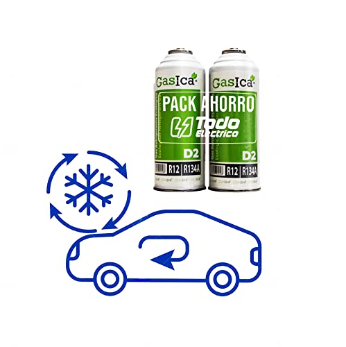 Todoeléctrico - Gasica D2 Pack Ahorro (2x255Gr) Botellas Gas Refrigerante Ecológico Gasica D2 sustituto de R12, R134A más Llave Recarga Gas para Aire Acondicionado