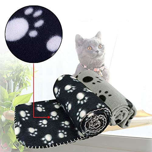 Tomkity Hamaca para Ventana de Gato + 2pz Manta Gato(Negro y Gris) Cómoda Cama Perca Mascota Soporte 15kg con Ventosas