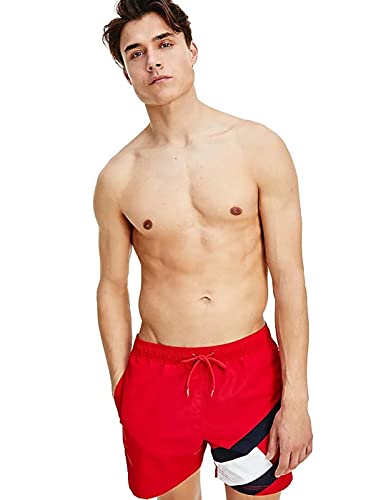 Tommy Hilfiger Colour-Blocked Slim Fit Mid Length Swim Shorts Bañador, Primary Red, M para Hombre