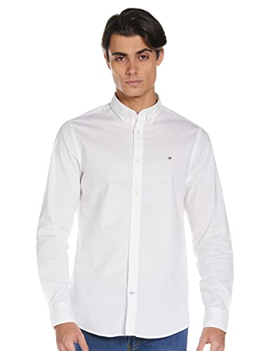 Tommy Hilfiger Core Stretch Slim Poplin Shirt Camisa, Blanco (Bright White 100), Large para Hombre