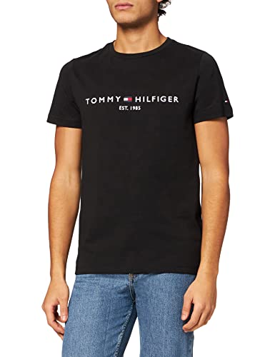Tommy Hilfiger Logo T-Shirt Camiseta, Negro (Jet Black Base), S para Hombre