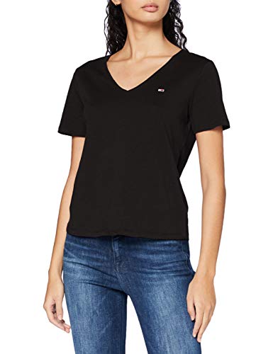 Tommy Hilfiger Tjw Slim Jersey V Neck Camiseta, Negro (Black), M para Mujer