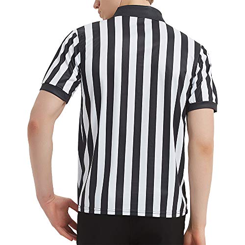 TopTie Artículos Deportivos Camiseta de árbitro para Hombre, Camiseta con Cremallera 1/4, Rayas Clásicas en Blanco y Negro