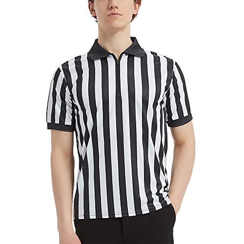 TopTie Artículos Deportivos Camiseta de árbitro para Hombre, Camiseta con Cremallera 1/4, Rayas Clásicas en Blanco y Negro