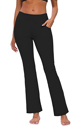 TownCat Pantalones de chándal de Mujer Pantalones de Yoga Acampanados Pantalones de Fitness Pantalones de Yoga con Bolsillos (Negro, XXL)