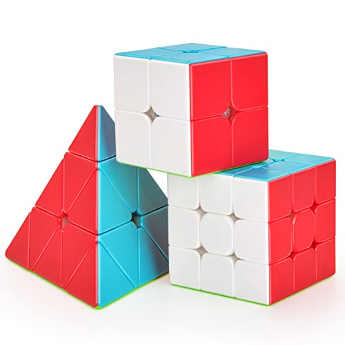 TOYESS Cubo de Velocidad, Speed Cube Set de 2x2 3x3 Pirámide, Rompecabezas Juguetes & Regalo para Niños & Adulto, Stickerless (3 Pack)
