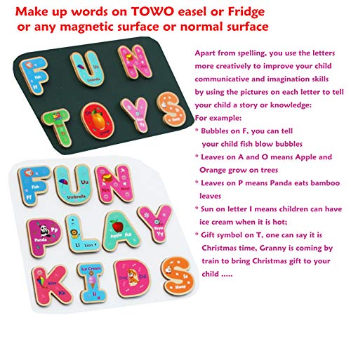 Toys of Wood Oxford TOWO Letras y números magnéticos de Madera - Imanes de Nevera para niños - Imanes de Letras y números del Alfabeto para niños - Juguetes de Aprendizaje de ortografía y ABC
