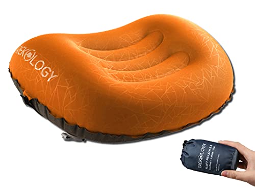 Trekology almohada de camping y viaje inflable ultraligera – ALUFT 2.0 Comprimible, compacta, cómoda, almohada hinchable ergonómica para el cuello y el apoyo lumbar para ir de camping