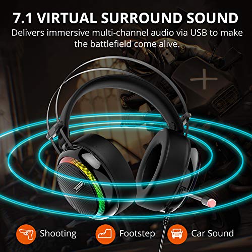 Tronsmart Glary Cascos Gaming, Auriculares Gaming Sonido Envolvente 7.1- Driver Audio de 50 mm-Profesional Gaming Headset con Micrófono-Cancelación de Ruido para Mac/PC