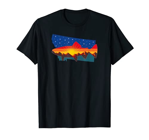 Trout Fly Fishing Nature Montana Mountain Sunset Camiseta