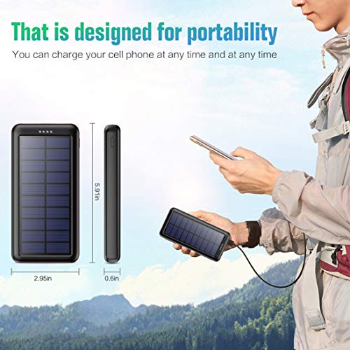 Trswyop Cargador Solar Portátil 26800mAh, Batería Externa Movil [3 Entradas y 2 Salidas] Power Bank Solar Carga Rapida de Gran Capacidad con Entrada USB C para iPhone Samsung Huawei Tableta - Negro