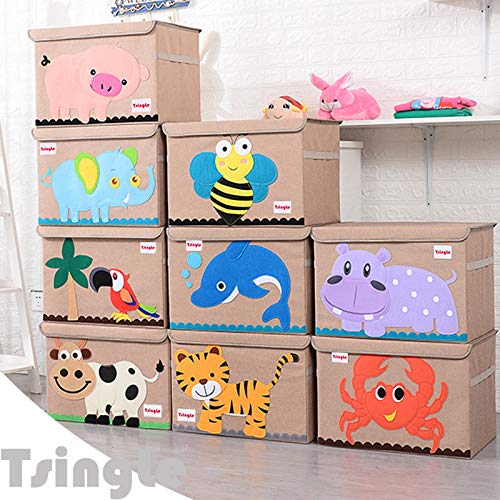 TsingLe - Cajas de almacenamiento para juguetes con tapa, tamaño grande, para guardar juguetes, libros, ropa de cama, 36 x 52 x 35 cm, 65 L (tigre y delfín)