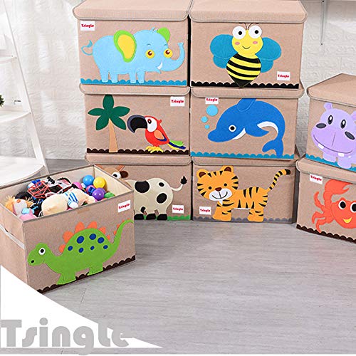 TsingLe - Cajas de almacenamiento para juguetes con tapa, tamaño grande, para guardar juguetes, libros, ropa de cama, 36 x 52 x 35 cm, 65 L (tigre y delfín)