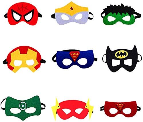 Tukcherry 9 Piezas Máscaras de Superhéroe, Máscaras de Fieltro Mitad Máscara de Cosplay con Cuerda Elástica Máscaras de Ojos para Niños Mayores de 3 años (1)