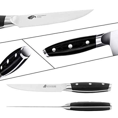 TUO Cuchillo de Carne de 4 Piezas Juego de Cuchillos de Mesa Juego de Cuchillos de Cocina Alemán de Acero Inoxidable-Black Hawk Series