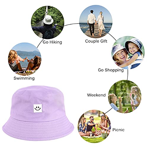 Tuopuda Sombrero del Pescador Algodón Unisex Bucket Hat Plegable De La Sonrisa del Casquillo De Sun Sombrero Al Aire Libre para Senderismo Camping y Playa(Morado)