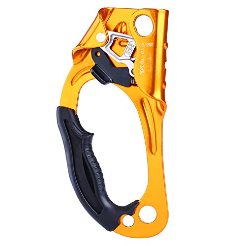 UBaymax Bloqueadores de Escalada para Montañismo,Dispositivo de Escalada con Gears,Rescate Equipo de Escalada,Abrazadera de Cuerda Vertical para Cuerdas 8mm-12mm (Oro-Izquierda)