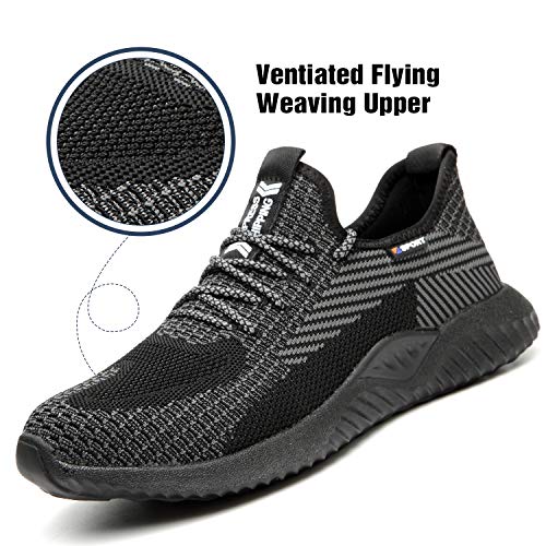 UCAYALI Zapatillas de Seguridad Hombre Calzado de Trabajo Cómodo Zapatos de Seguridad con Punta de Acero Zapatos Protección Deportivos Pasas Negras Gr.43