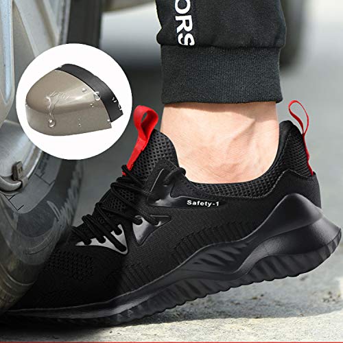 UCAYALI Zapatos de Seguridad Hombre Trabajo Ligeros Antiestaticos ESD Flexibles Calzados de Proteccion Safetoe Comodos Ligeras Zapatillas de Seguridad de Trabajo Anti Deslizante(026 Negro, 47 EU/285)