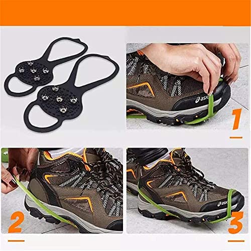 Universal Non-Slip Gripper Spikes,Ice Cleats Crampons with 5 Anti Slip Studs Non-Slip Ice Grips Traction Grippers,Suitable for All Type of Shoes,Hiking on Ice Snow Ground Women Men (Black)