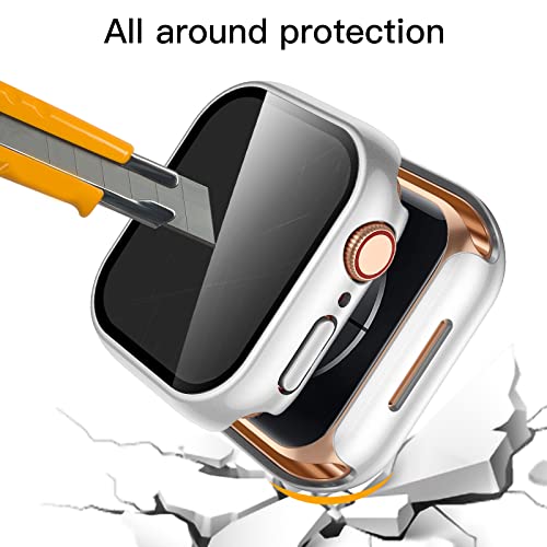 Upeak 2 Pack Funda Apple Watch Series 7 41mm, Protector de Pantalla para PC con Estuche Case Cover de Cobertura Total de Vidrio Templado para iWatch 41mm, Plata/Oro Rosa Brillante