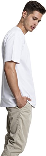 URBAN CLASSICS Camiseta básica de manga corta, cuello redondo normal, de algodón grueso, largo normal, oversized, de hombre, moderna, color blanco, talla L