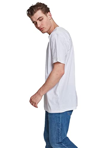 URBAN CLASSICS Camiseta básica de manga corta oversized, cuello redondo normal, de algodón grueso, largo normal, ajuste holgado, de hombre, moderna, color blanco, talla XXL