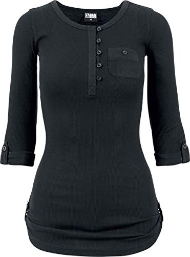 Urban Classics Ladies Long Rib Pocket Turnup tee Camiseta, Negro (Black 7), S para Mujer