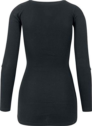 Urban Classics Ladies Long Rib Pocket Turnup tee Camiseta, Negro (Black 7), S para Mujer