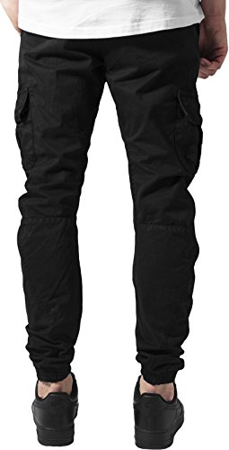 URBAN CLASSICS Pantalón jogging Cargo con bolsillos de parche 2 laterales y 2 traseros, ajuste slim fit, color liso, cintura cordón, puños elásticos, color negro, talla M
