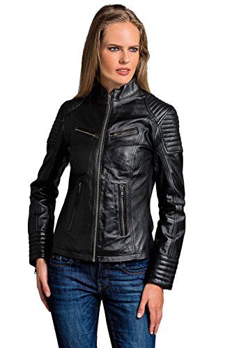 Urban Leather Corto Biker - Chaqueta de piel, Mujer, negro, 4XL