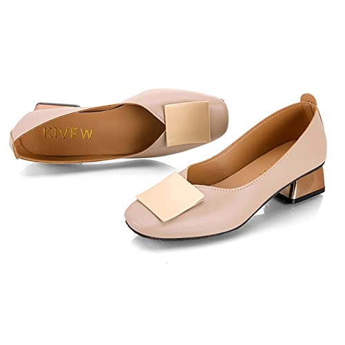 URIBAKY - Zapatos de tacón bajo para mujer, estilo informal, tacón grueso, zapatos de tacón alto, zapatos casuales, informales, zapatos de carrera, beige, 41 EU