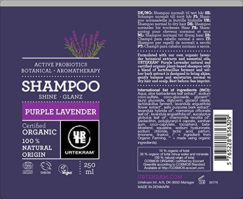 Urtekram Purple Lavender Champú Bio, brillo y Balance, 250 ml