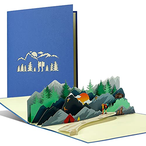 Vale para senderismo, camping, escalada, tarjeta de invitación para vacaciones de senderismo, tarjeta de viaje 3D Pop Up para alpinistas y excursionistas, H39AMZ