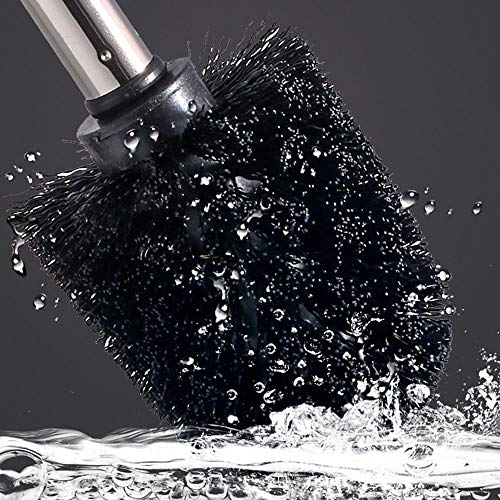 Valschen Escobillas de Baño 2 pcs WC Cepillo para Inodoro Cepillo de Baño de Repuesto de Acero Inoxidable 7.5 x 35 x 7.5 cm Negro