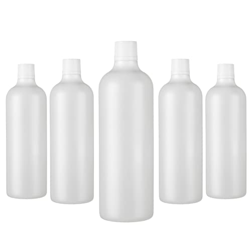 VECCHI 5 Botellas de 1000ml de plástico vacías, botellas de plástico reutilizables, botellas redondas con tapa de rosca, tapa de seguridad para niños, botellas vacías, botellas de HDPE.