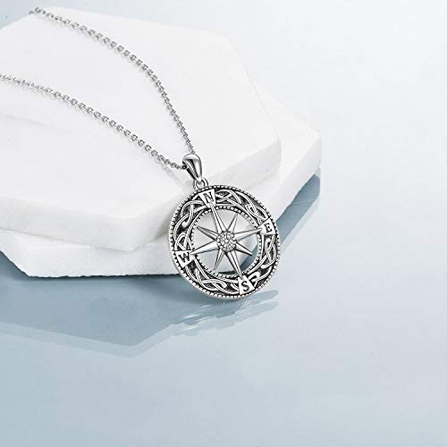 VENACOLY Collar de brújula con colgante de ancla de plata de ley, regalo de joyería celta para mujeres y hombres, Metal, Cubic Zirconia,