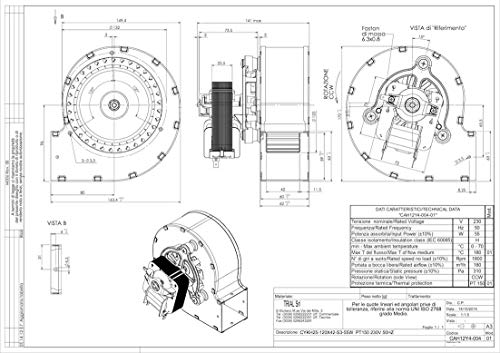Ventilador centrífugo Trial CAH12Y4-004 Motor SX para estufas de pellets Piazzetta