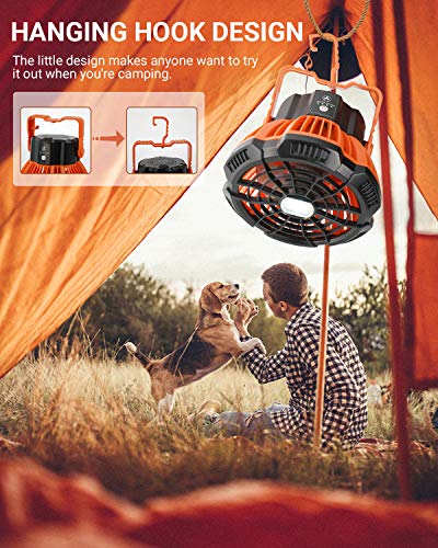 Ventilador Portátil Ultra Silencioso, 5200mAh USB Recargable Ventilador Camping con Iluminación LED, para Hogar Exterior Oficina Camping Viajes Carpas