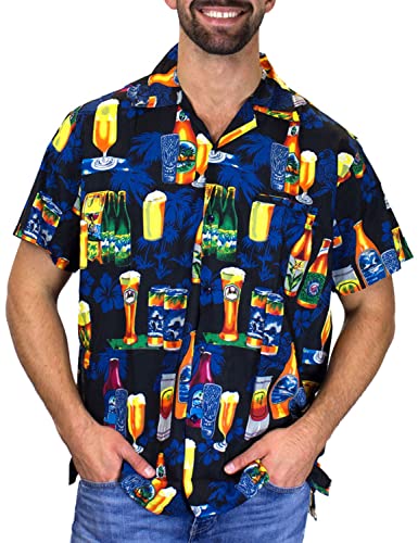 V.H.O. Funky Camisa Hawaiana, Beerbottle, Negro, XL