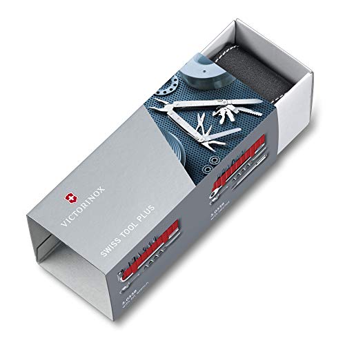 Victorinox Multitool SwissTool X Plus Ratchet Navaja en funda de piel con 38 funciones, incluyendo hoja, portabrocas y prolongador de brocas, color gris